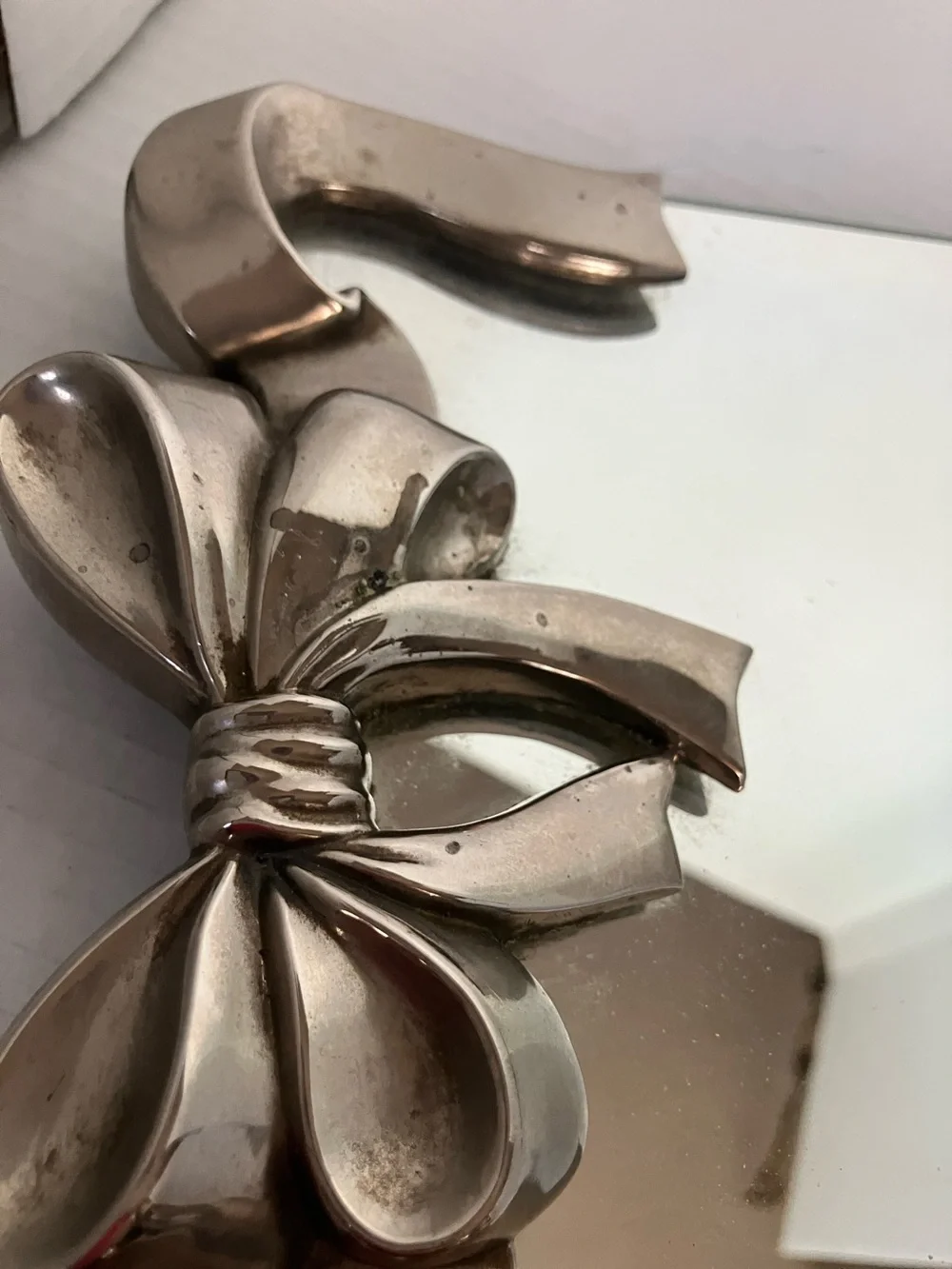 Vintage Godinger Silver Bow Mirror Vanity Tray 8x16 Inches
